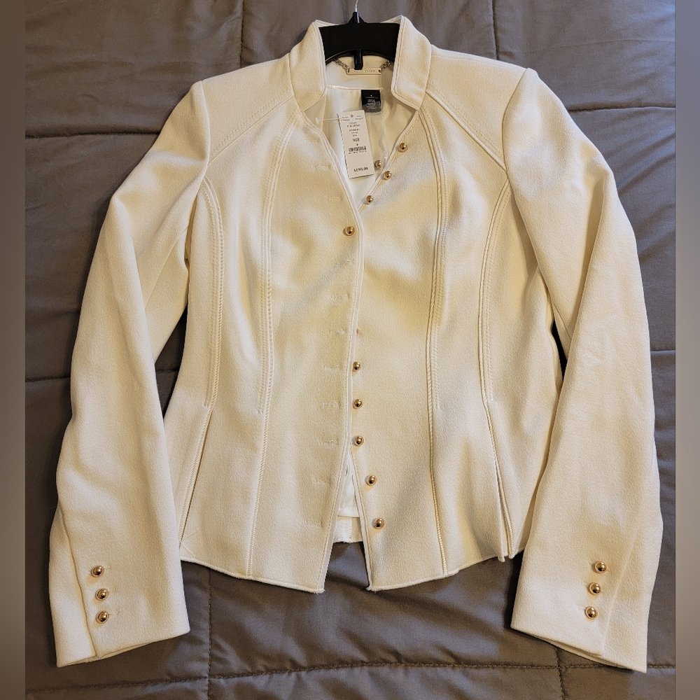 NWT White House Black Market Cream Blazer with Gold Accents